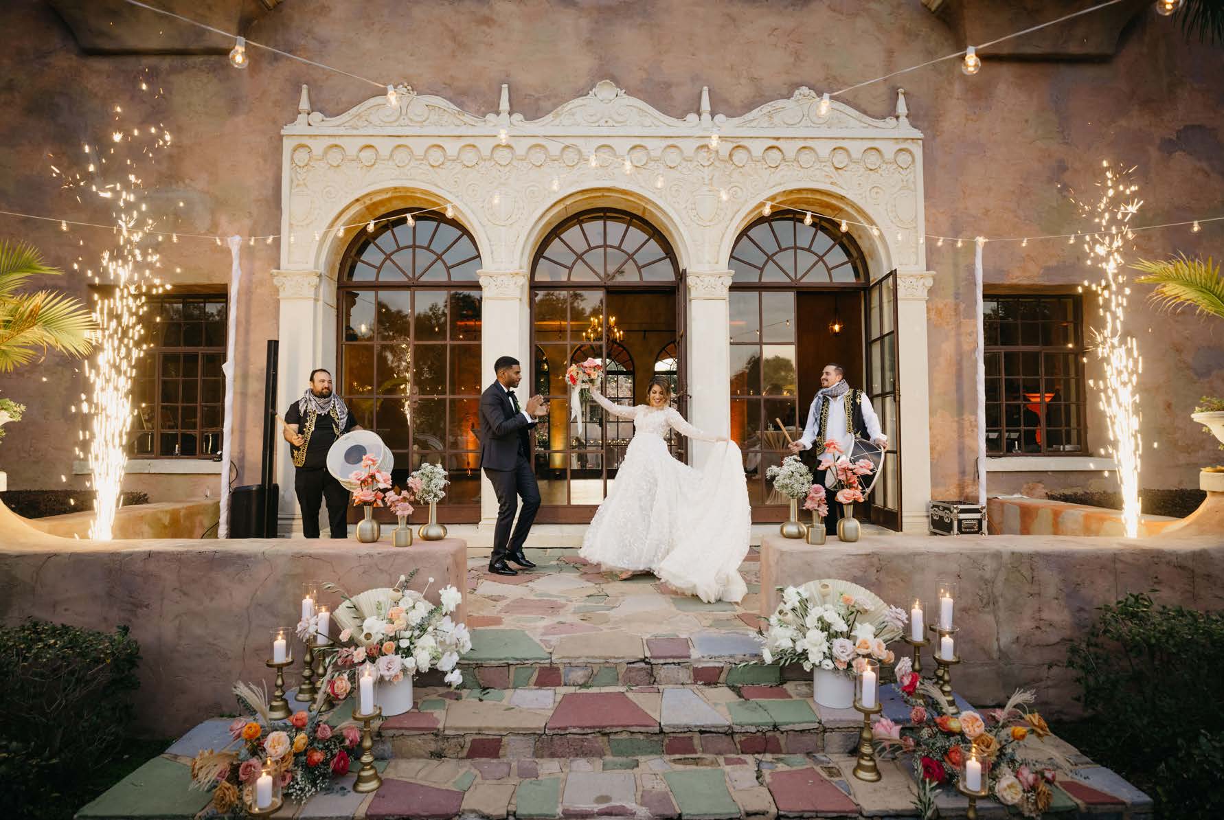 Bride and groom walk