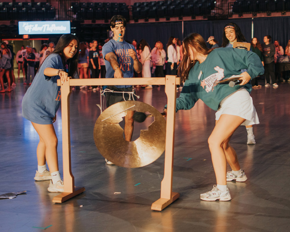 Members hit the gong whenever they receive a donation